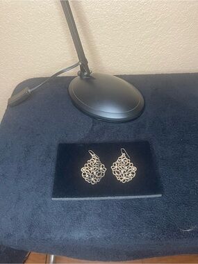 Delicate Filigree Drop Earrings - Gold Tone